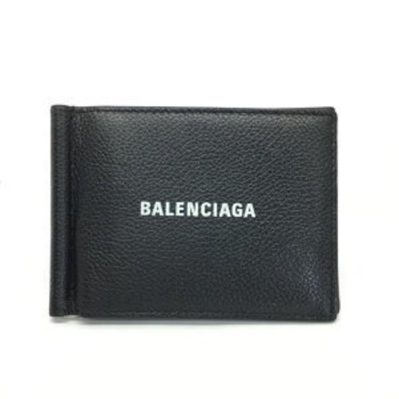 BALENCIAGA Money Clip Bifold Case Leather Black - Picture 1 of 7